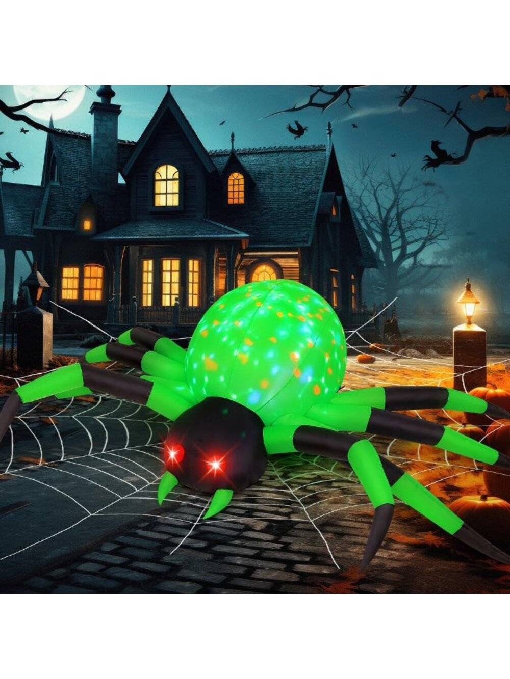 9FT Halloween Inflatable Green Spider Outdoor Yard Decoration LED Lights